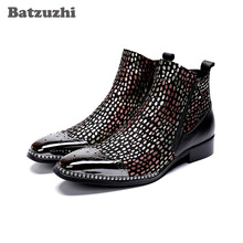 Batzuzhi Handmade Men Shoes Boots Pointed Iron Toe Color Leather Ankle Dress Boots Men Formal Party and Wedding Boots Man Botas 2024 - buy cheap