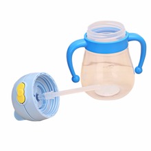 Taza con asa para bebé, botella de alimentación con cabeza de dibujos animados, aprendizaje, Pajita de agua, 200ml 2024 - compra barato
