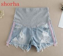 Maternity Hot Pants For Pregnant Women Clothes Hole Denim Abdominal Elastic Waist Pregnancy Shorts 2024 - buy cheap