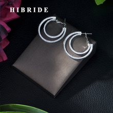 HIBRIDE Designable Fashion Brand Jewelry White CZ Stone White Gold Color Big Post Hope Earrings For Women E-402 2024 - buy cheap