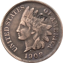 1908 индийская голова центов копия монеты 2024 - купить недорого
