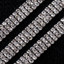 Pulseira de strass de cristal pulaqi, 1 jarda, 3mm, 3 linhas, corrente, base prateada com garra, vestido, decoração, aplique, costura em vestuário 2024 - compre barato