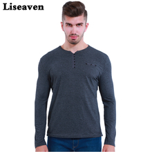 Мужская приталенная футболка Liseaven, хлопковая футболка с длинным рукавом и V-образным вырезом, стильная футболка, 2018 2024 - купить недорого