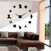 Shinobi Japon Ninja-Reloj de pared gigante silencioso, reloj de Hora grande sin marco, guerreros japoneses con estrellas lanzadoras 2024 - compra barato