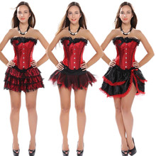 Red Satin Palace Overbust Corset Dancer Showgirl Corset Tops + Tu Tu Skirts Dress Waist Cincher Bustier Plus Size S-2XL 2024 - buy cheap