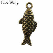 Julie Wang 30PCS Antique Bronze Small Vintage Fish Charms Pendant Accessory Handmade Crafts Necklace Findings Jewelry Making 2024 - buy cheap