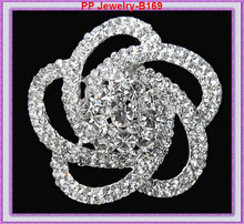 silver tone Clear rhineston large flweor rose brooch for wedding,party.etc  60pcs/lot 2024 - купить недорого