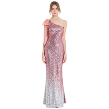 Женское вечернее платье Angel-fashions, длинное вечернее платье на одно плечо с градиентными блестками, розовое, Серебряное платье для дня рождения, Boda, 286 2024 - купить недорого