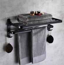 Toalheiro de banheiro dobrável de 63 cm, rack de toalha preto escovado com óleo, suporte fixo para toalha de banho, trilho para toalhas 2024 - compre barato