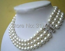 Ожерелье из белого жемчуга длиной 7-8 мм, 3 ряда 2024 - купить недорого