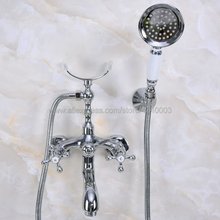 Chrome Wall Mount Bathtub Bathroom Faucet Telephone Style Mixer Faucet Tap with Dual Handle Handshower Kna231 2024 - buy cheap
