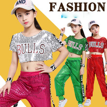 Kids Sequined Pants Jacket TShirt Hip Hop Clothing Jazz Dance Costumes Suit Girls Boys Stage wear Ballroom Dancing Outfits 2024 - buy cheap