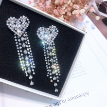 Bamos Female Girls Cute Long Heart Drop Earrings Silver Color Wedding Jewelry Zircon Dangle Earrings For Women Accessories 2024 - buy cheap