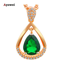 Ayowei For Lover Best Birthday Gift Fashion Jewelry Pendant& Necklace Trendy Green Zircon  Yellow Gold tone LNS632A 2024 - buy cheap