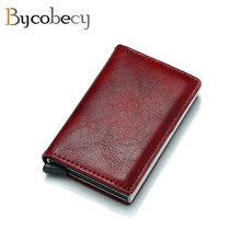 Bycobecy-monedero de Metal de aluminio para hombre, tarjetero Vintage de cuero, con bloqueo Rfid, para información de seguridad 2024 - compra barato