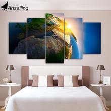 5 piece canvas painting 3D Earth sights universe HD posters and prints canvas painting for living room free shipping XA-2018A 2024 - buy cheap