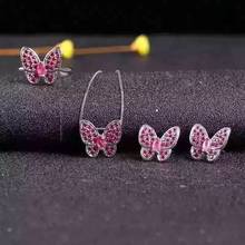 Natural red ruby gem jewelry sets natural gemstone ring Pendant Earrings 925 silver Elegant  lovely heart butterfly fine jewelry 2024 - buy cheap