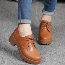 Spring\winter British style split leather women square heel flat Platform shoes woman lace-up oxford shoes for women 2024 - buy cheap
