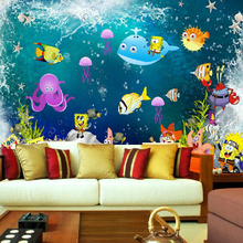 Papel de parede 3d com desenho azul mar world, murais para criança bebê e crianças 3d foto de papel mural quarto 3d parede de desenhos animados 2024 - compre barato