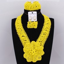 Dudo Jewelry African Beads Bridal Jewelry Set Yellow Nigerian Wedding necklace Set Jewellery Free Ship Handmade Flower Beads New 2024 - buy cheap