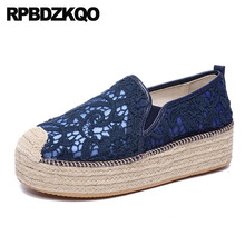 Large Size Creepers Platform Shoes Rope Mesh Women Casual White Lace Elevator Navy Blue Espadrilles Muffin Flats Thick Sole Hemp 2024 - buy cheap