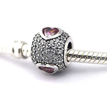 Authentic 925 Sterling Silver Pink Heart Pave CZ Ball Charm Beads Fit Original Brand Charms Bracelet Women European jewelry 2024 - buy cheap