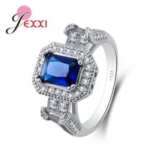 New Dark Blue Rectangle Cubic Zirconia  Pure 925 Sterling Silver Rings Trendy Style Beautiful Anniversary Ring For Women 2024 - buy cheap