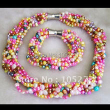 Conjunto de joyería para dama de honor, collar de perlas MULTICOLOR de agua dulce, conjunto de joyería de moda, envío gratis, FN959 2024 - compra barato