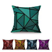 Green Purple Blue Triangles Pattern Geometric Design Home Decorative Cushion Cover Cotton Linen Office Chair Sofa Pillow Case 2024 - buy cheap