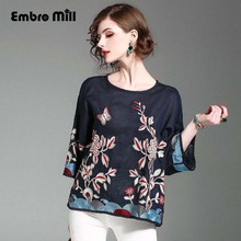 Blusa de lino de gama alta para mujer, camisa Retro con bordado de mariposas, holgada, S-XL 2024 - compra barato