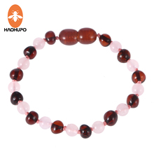 HAOHUPO Customizable Amber Bracelets with Natural Rose Quartz Original Jewelry for Adult Baby Anklets Fancy Baltic Amber Gift 2024 - buy cheap