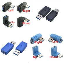 90 градусов вертикальный левый и правый и вверх и вниз угловой переходник USB 3,0 штекер-гнездо M/F преобразователь разъема черный и синий 2024 - купить недорого