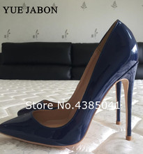 Dark Blue Spring Autumn Pointed Toe super thin high heel pumps Patent Leather Women shoes Big Size 35-43 Wedding Party Shoes 2024 - buy cheap