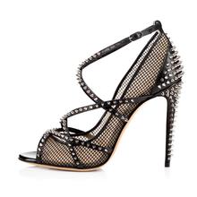 Sandalias de tacón alto fino de malla para mujer, zapatos de estilo europeo y americano, sexy, talla grande, novedad de 2019 2024 - compra barato