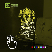 7 цветов USB 3D ночник для Индии лорд Ганеша LED RGB сенсорный Настольная лампа атмосферу праздника Ночные светильники Lampara ночь сенсорный 2024 - купить недорого