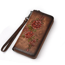 BENVICHED Fashion Women Wallet Genuine Leather Luxury Long Clutch Handy Bag Printing Floral Female Card Purse Money Clips D186 2024 - buy cheap