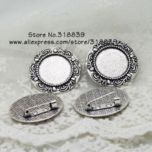 Antique Silver Metal Zinc Alloy Trendy Cameo Flower Brooch Blanks Round Brooch Cabochon Settings 10pcs 20mm 7726 2024 - buy cheap