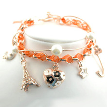 10pcs Mixed Style Orange Color Silk With J Character Tower Heart Charms Fashion Women Charms Bracelets 2024 - buy cheap