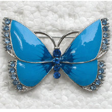 Fashion brooches Rhinestone Blue Enamel Butterfly brooch Pin C866 B 2024 - buy cheap