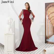 JaneVini-Vestidos de Fiesta de sirena para mujer, ropa Sexy de manga larga, con cuentas y borlas de satén, Formal, de fiesta, de verano, 2019 2024 - compra barato