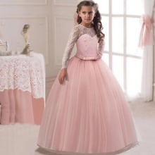 Романтическое кружевное платье с цветочным узором для девочек на свадьбу; фатиновое Пышное Платье для причастия для девочек 2024 - купить недорого