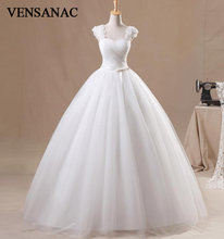 VENSANAC 2018 New A Line Flowers V Neck Spaghetti Strapes Sleeveless White Satin Bridal Wedding Dress Wedding Gown 30797 2024 - buy cheap