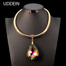 UDDEIN Vintage Maxi Necklace Color Big Crystal Pendant Bohemian Jewelry Sets Nigerian Wedding Statement Choker Necklace Women 2024 - buy cheap