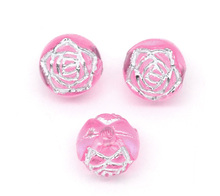 Acrylic Spacer Beads Flower Pink silver color Plated Flower Pattern Color Plated About 8mm Dia,Hole: Approx 1mm,50 PCs new 2024 - buy cheap
