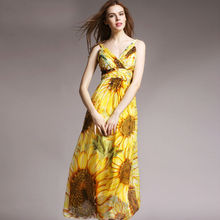 Women Silk dress Long Beach dress 100% Natural Silk Print dress summer Maxi dress Sleeveless 2024 - buy cheap
