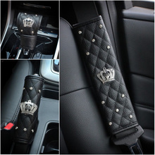 MR TEA Bling Rhinestones Crown PU Leather Car Seat Belt Cover Shoulder Seatbelt Pad Diamond Gear Shift Knob Cover Handbrake Set 2024 - buy cheap