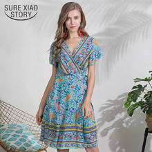 summer dresses women 2019 dress elegant  vestidos de fiesta short sleeve dress Floral V-Neck knee-length casual dress 4172 50 2024 - buy cheap