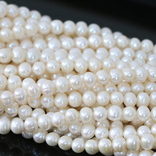 De calidad superior hecho a mano redondo blanco natural de la perla suelta perlas 7-8mm de ajuste pulsera de diy collar de la joyería 15 inch B1330 2024 - compra barato