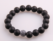 Pulseira masculina com contas de zircônia, bracelete de esferas com contas para ioga, 10mm, pedra preta 2024 - compre barato