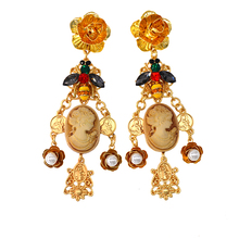 Baroque Retro Metal Flower Long Drop Earrings Gold Color Party Fashion Vintage Women Earrings Classic Round Jewelry 2024 - buy cheap